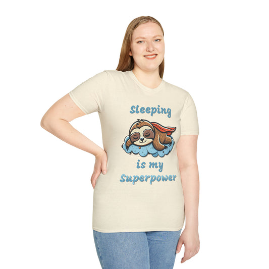 Funny Sloth T Shirt - Sleeping is my Superpower - Unisex Softstyle